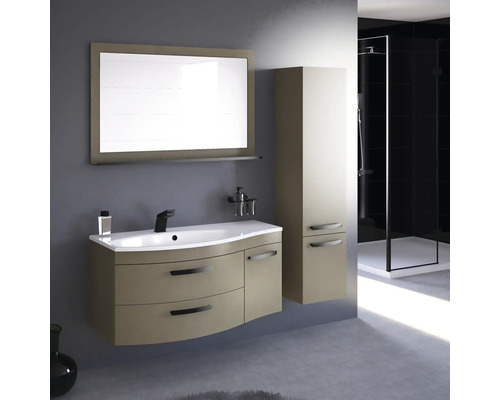 Kúpeľňový set s umývadlovou skrinkou, zrkadlom a vysokou skrinkou pre organizované usporiadanie kúpeľne