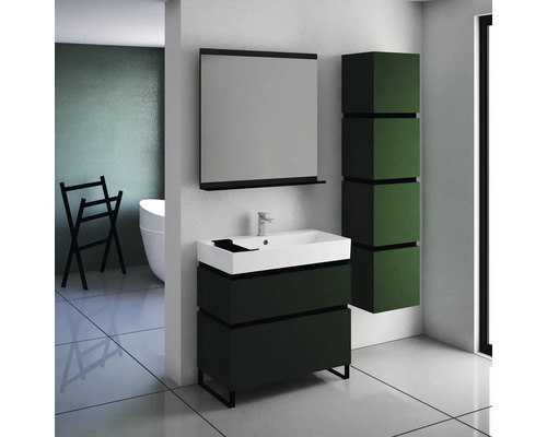 Moderná kúpeľňa s umývadlovou skrinkou, zrkadlom, zrkadlovou skrinkou a vaňou