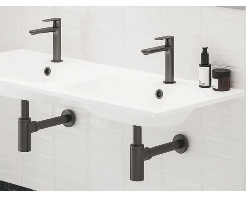 Dvojité umývadlo s dvoma batériami a sifónom