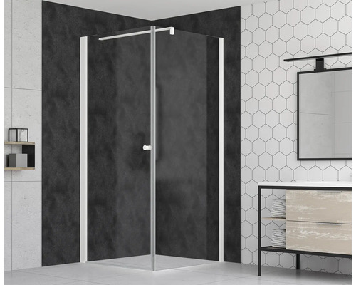 Walk In form&style MODENA 100 cm farba rámu biela dekor skla číre sklo Rohová sprcha s priehľadnou sklenenou stenou v kúpeľni