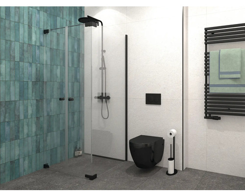 Moderná kúpeľňa so sprchou, toaletou a ohrievačom uterákov