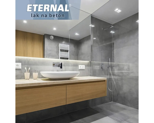 Moderná kúpeľňa s betónovým vzhľadom a lakom na betón Eternal