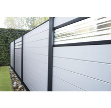 Záhradný plot so sklenenými prvkami a vodorovnými panelmi