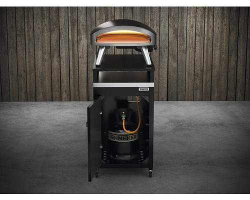 Plynová rúra na pizzu Tenneker na vozíku s otvorenými dverami