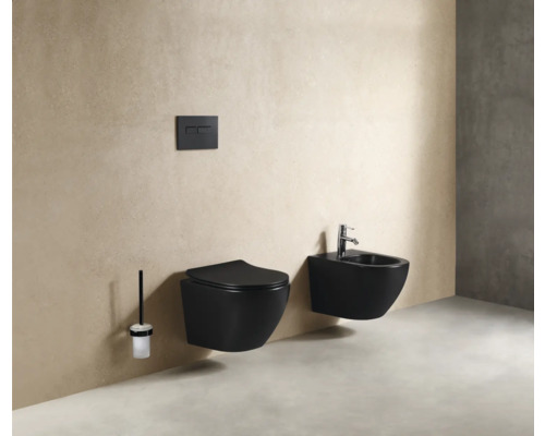 Nástenná toaleta a bidet v kúpeľni s ovládacím panelom splachovacej nádrže