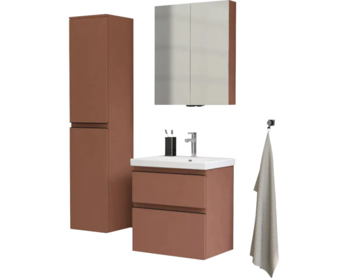 Kúpeľňový set s umývadlovou skrinkou, zrkadlovou skrinkou a vysokou skrinkou