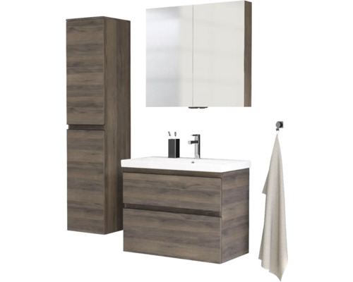 Kúpeľňový set s umývadlom, zrkadlovou skrinkou a vysokou skriňou