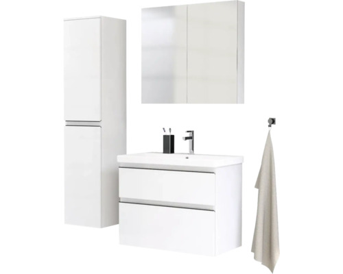Kúpeľňový set s umývadlovou skrinkou, zrkadlovou skrinkou a vysokou skrinkou