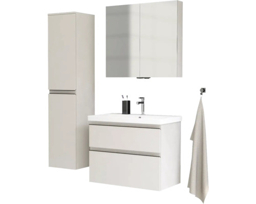 Kúpeľňový set s umývadlovou skrinkou, zrkadlovou skrinkou a vysokou skrinkou