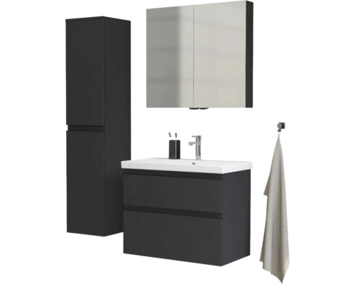 Kúpeľňový set s umývadlovou skrinkou, zrkadlovou skrinkou a vysokou skriňou