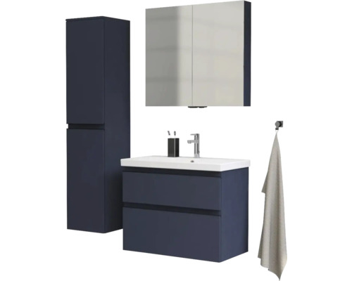 Kúpeľňový set s umývadlom, zrkadlovou skrinkou a vysokou skriňou