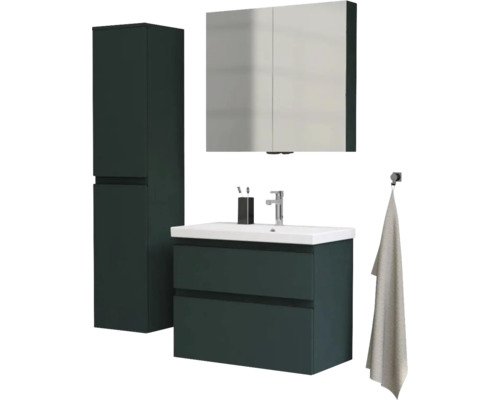 Kúpeľňový set s umývadlovou skrinkou, zrkadlovou skrinkou a vysokou skrinkou