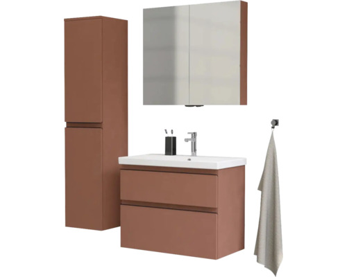 Kúpeľňový set s umývadlom, zrkadlovou skrinkou a vysokou skrinkou