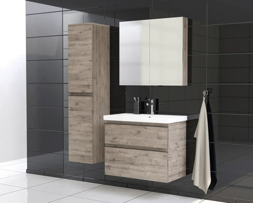 Kúpeľňový set s umývadlovou skrinkou, zrkadlovou skrinkou a vysokou skriňou