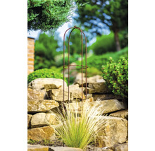 Pohľad do záhrady s kovovou podperou pre rastliny