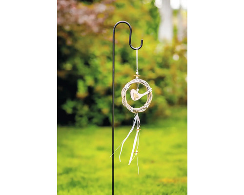 Záhradná dekorácia s vtáčím príveskom na kovovom držiaku