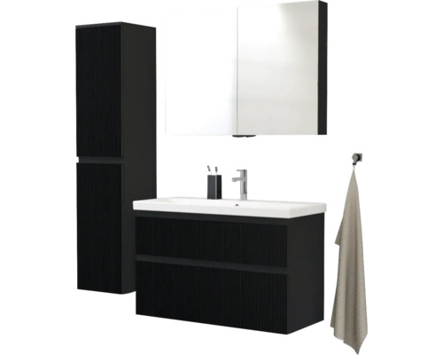 Kúpeľňový set s umývadlom, zrkadlovou skrinkou a vysokou skrinkou