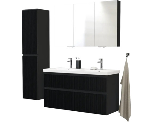 Kúpeľňový set s umývadlom, zrkadlovou skrinkou a vysokou skrinkou