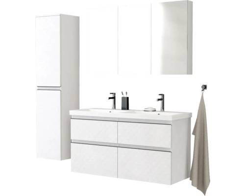 Kúpeľňový set s umývadlovou skrinkou, zrkadlovou skrinkou a vysokou skrinkou