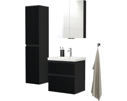 Kúpeľňový set s umývadlovou skrinkou, zrkadlovou skrinkou a vysokou skrinkou