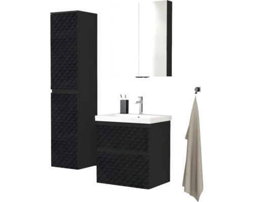 Kúpeľňový set s umývadlovou skrinkou, vysokou skriňou a zrkadlovou skrinkou