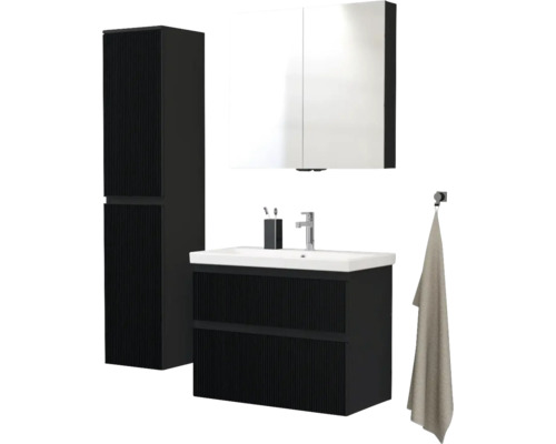 Kúpeľňový set s umývadlovou skrinkou, zrkadlovou skrinkou a vysokou skrinkou