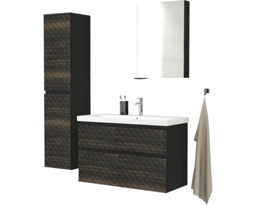 Kúpeľňový set s umývadlovou skrinkou, zrkadlovou skrinkou a vysokou skriňou