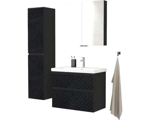 Kúpeľňový set s umývadlovou skrinkou, zrkadlovou skrinkou a vysokou skriňou