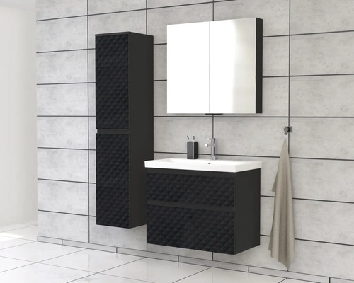 Moderná kúpeľňová súprava s umývadlovou skrinkou, zrkadlovou skrinkou a vysokou skrinkou