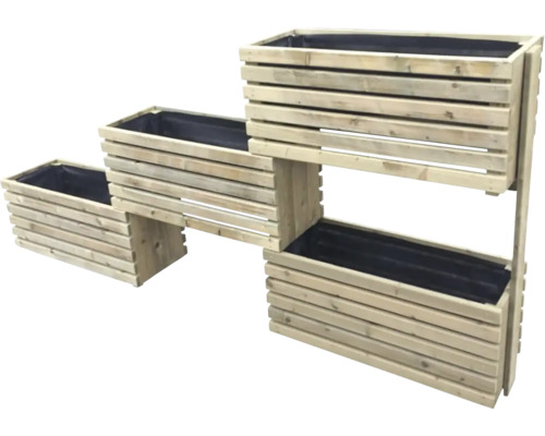 Viacúrovňový drevený kvetináč s tromi úrovňami