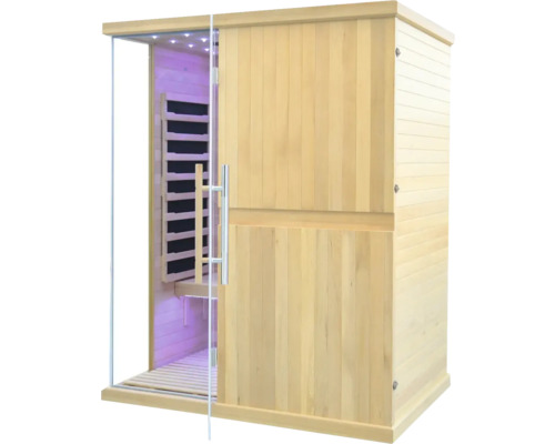 Drevená sauna so sklenenými dverami a LED osvetlením