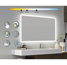 Osvetlené zrkadlo s dotykovou funkciou a rôznymi teplotami farieb v kúpeľni