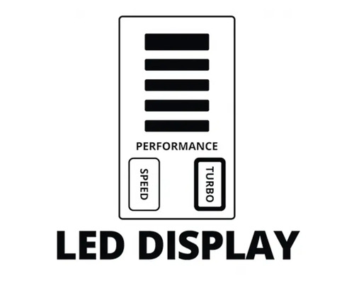 LED displej indikuje výkon, rýchlosť a turbo
