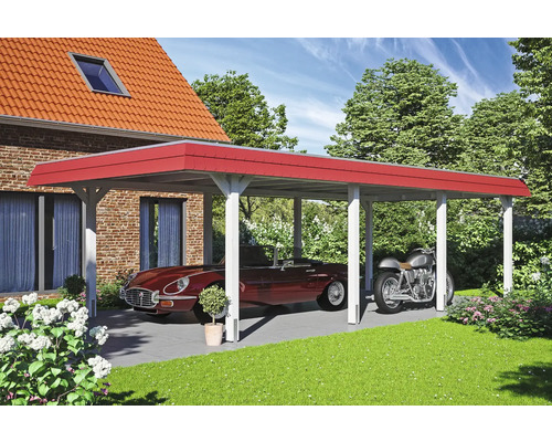 Prístrešok pre auto s automobilom a motocyklom
