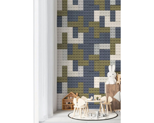 Detská izba s hračkami a nástennou dekoráciou v štýle stavebných blokov