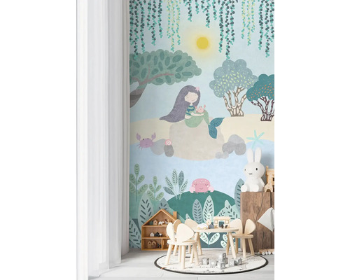 Detská izba s tapetou s morskou pannou, kraby a stromami