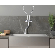 Kuchynský drez s vodovodnou batériou pre e-shop Hornbach.