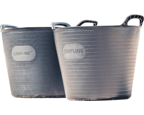 Dve sivé maltové kade s držadlami a logom Gripline.