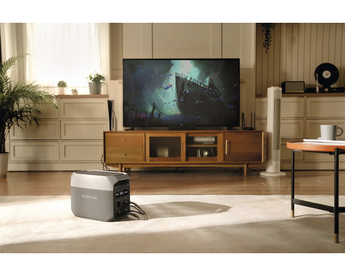 EcoFlow Powerstation v obývacej izbe s televíziou