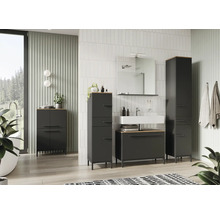 Moderná kúpeľňa s umývadlom, zrkadlovou skrinkou a kúpeľňovým nábytkom v sivej farbe