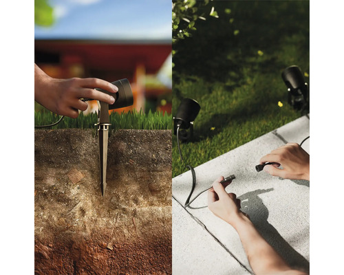 Inštalácia záhradných reflektorov so zemným hrotom a konektorovým spojením
