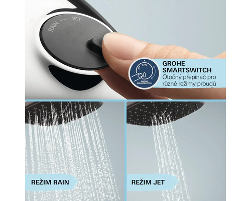 Sprchová hlavica Grohe SmartSwitch s režimami prúdu Rain a Jet