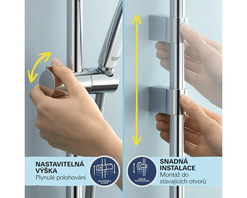 Sprchová tyč s nastaviteľnou výškou a jednoduchou inštaláciou