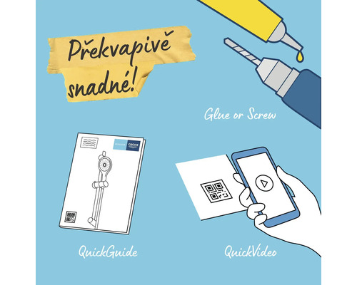 Návod na montáž s lepidlom, skrutkou, rýchlym návodom alebo videom