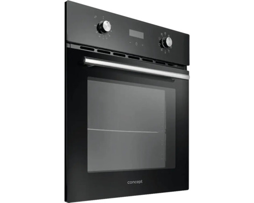 Čierna vstavaná rúra so sklenenými dvierkami a otočnými gombíkmi