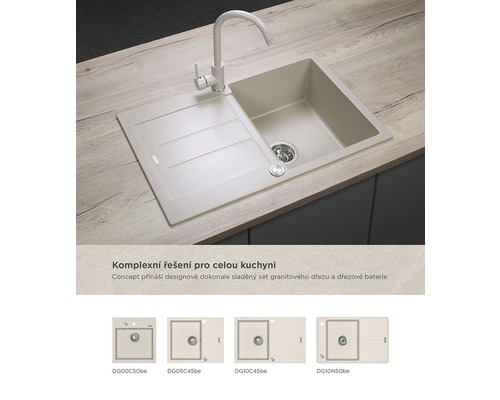 Granitový drez s vodovodnou batériou na pracovnej doske