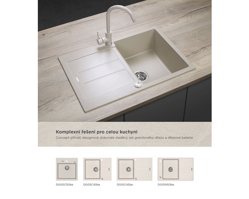 Kuchynský drez s odkvapkávacou plochou a batériou v kuchynskej doske