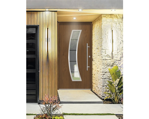 Vchodové dvere so sklenenou vložkou a nerezovou kľučkou