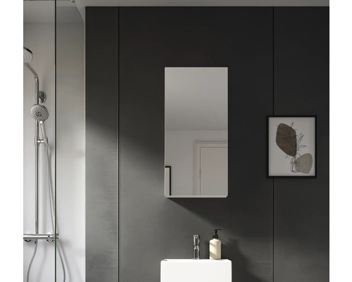 Kúpeľňa so sprchou, umývadlom, zrkadlovou skrinkou a obrazom