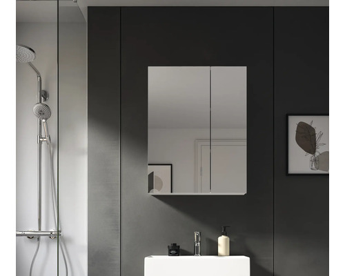 Kúpeľňa so zrkadlovou skrinkou, umývadlom a sprchou